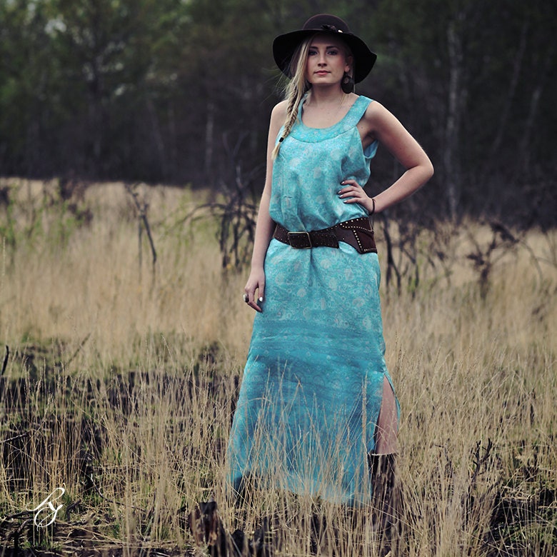 M Chloe blue maxi dress, with side splits (size 10-12)