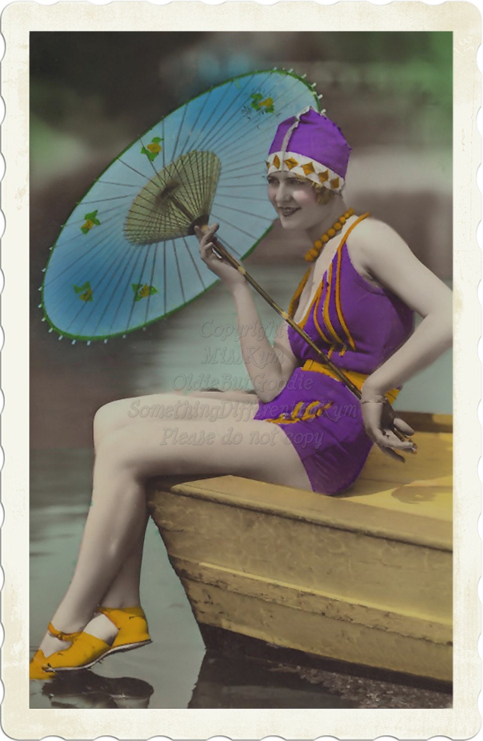 Purple Flapper Swimmer, vintage photo digital download