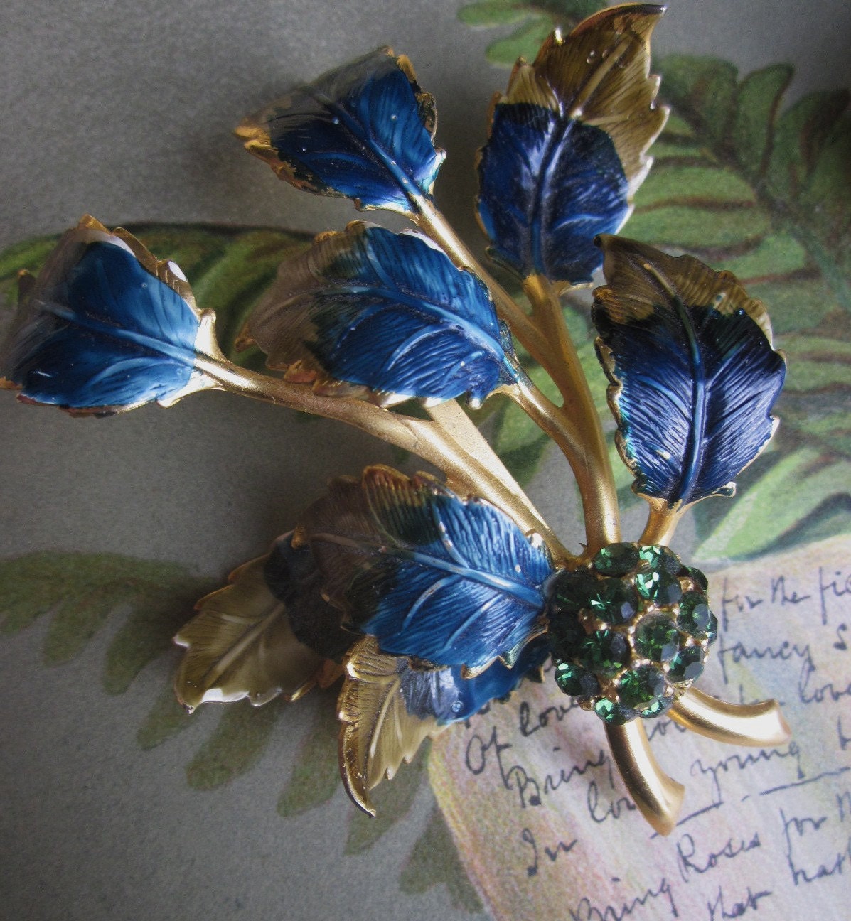 Fabulous Retro Flower Power Blue Metal Brooch & Earrings Set