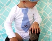 Father's Day Plaid Monogrammed or Personalized Tie Onesie & Leg Warmers SET.  Blue Gingham Tie w Brown and Blue Argyle Leg Warmers.