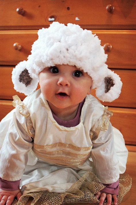 Preemie Newborn Little Lamb Sheep Farm Animal Beanie - Crochet White Brown Bobble Preemie Baby Hat Infant Photo Prop