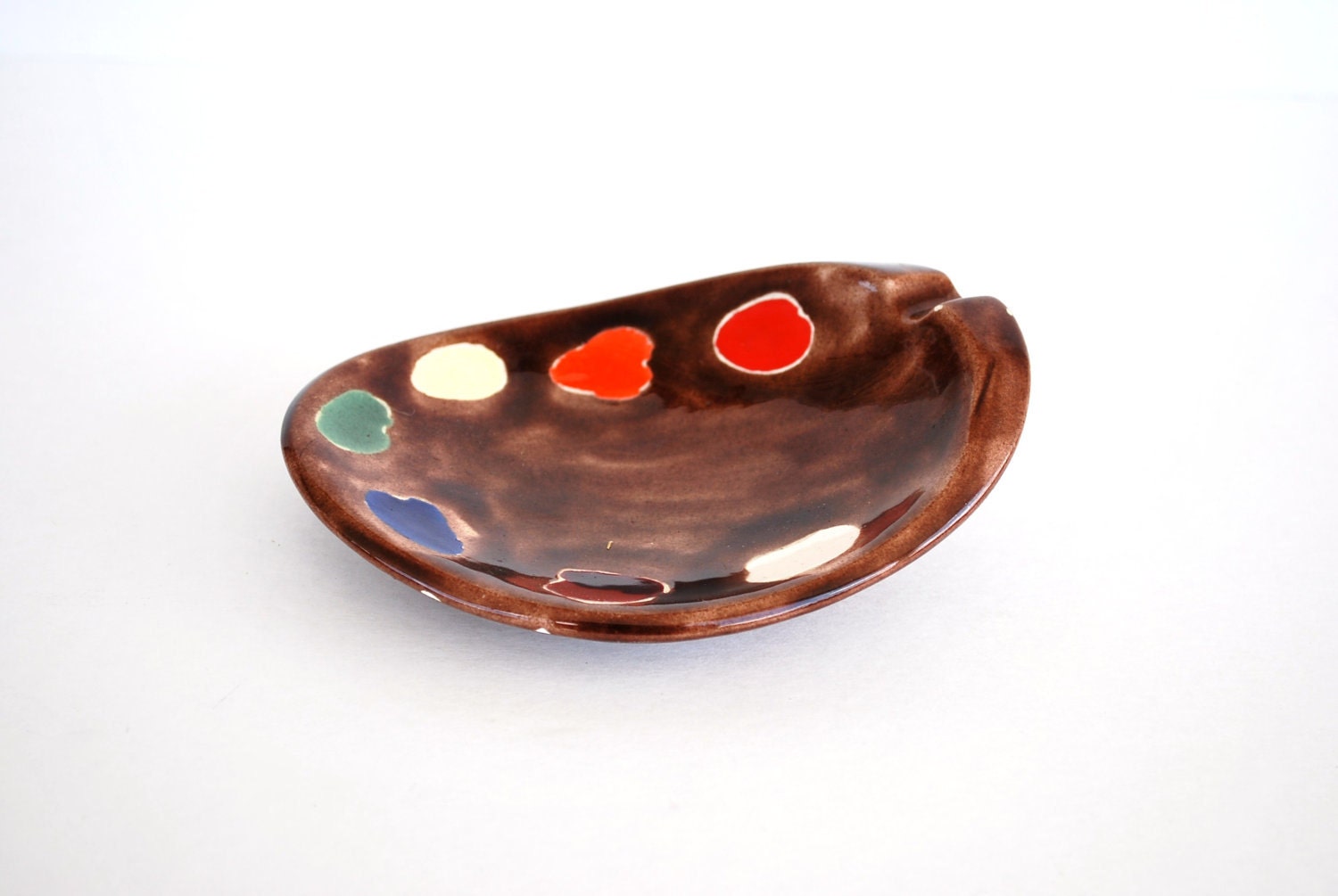 Vintage Ceramic Artist Painters Pallet Ash Tray Handmade