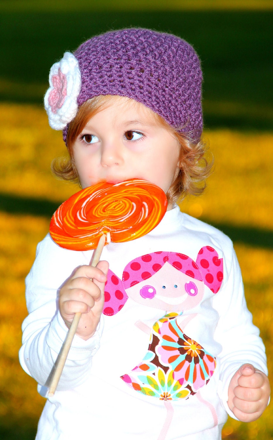 Crochet Baby Hat Beanie with Pink and White Flower-Infant thru Children Sizes