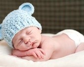Baby Boy Hat, 0 to 3 Months Baby Boy Hat, Monkey Hat, Crochet Flapper Beanie, Baby Blue with Ears. Photo Props. Baby Gift. Kids Hat