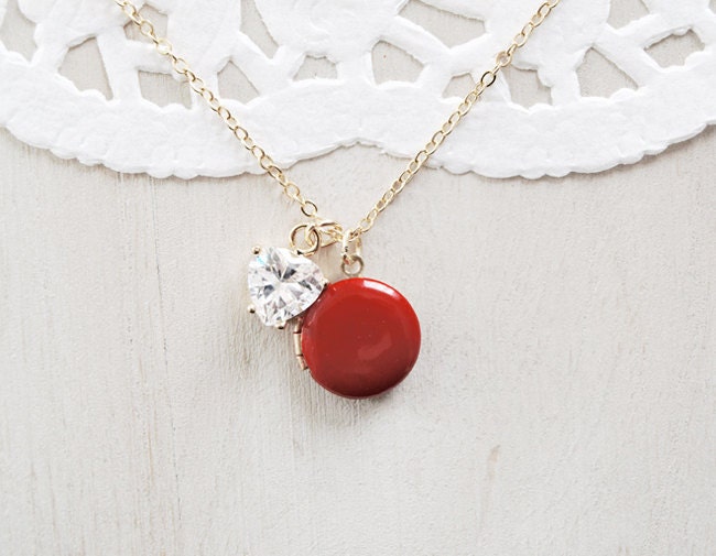 Diamond Heart Shaped Charm and Enamel Locket Necklace