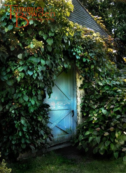 The Blue Door - Original Photograph 8x10 - Garden Shed Charming Cottage Ivy Covered Walls Magical House Blue Green Turquoise Aqua - TammieBowdenPhoto