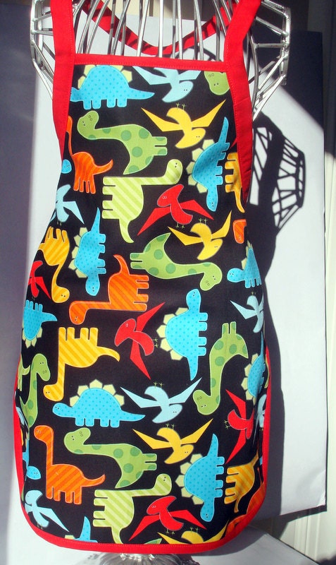 Kids Apron Colorful Dinosaurs On Black