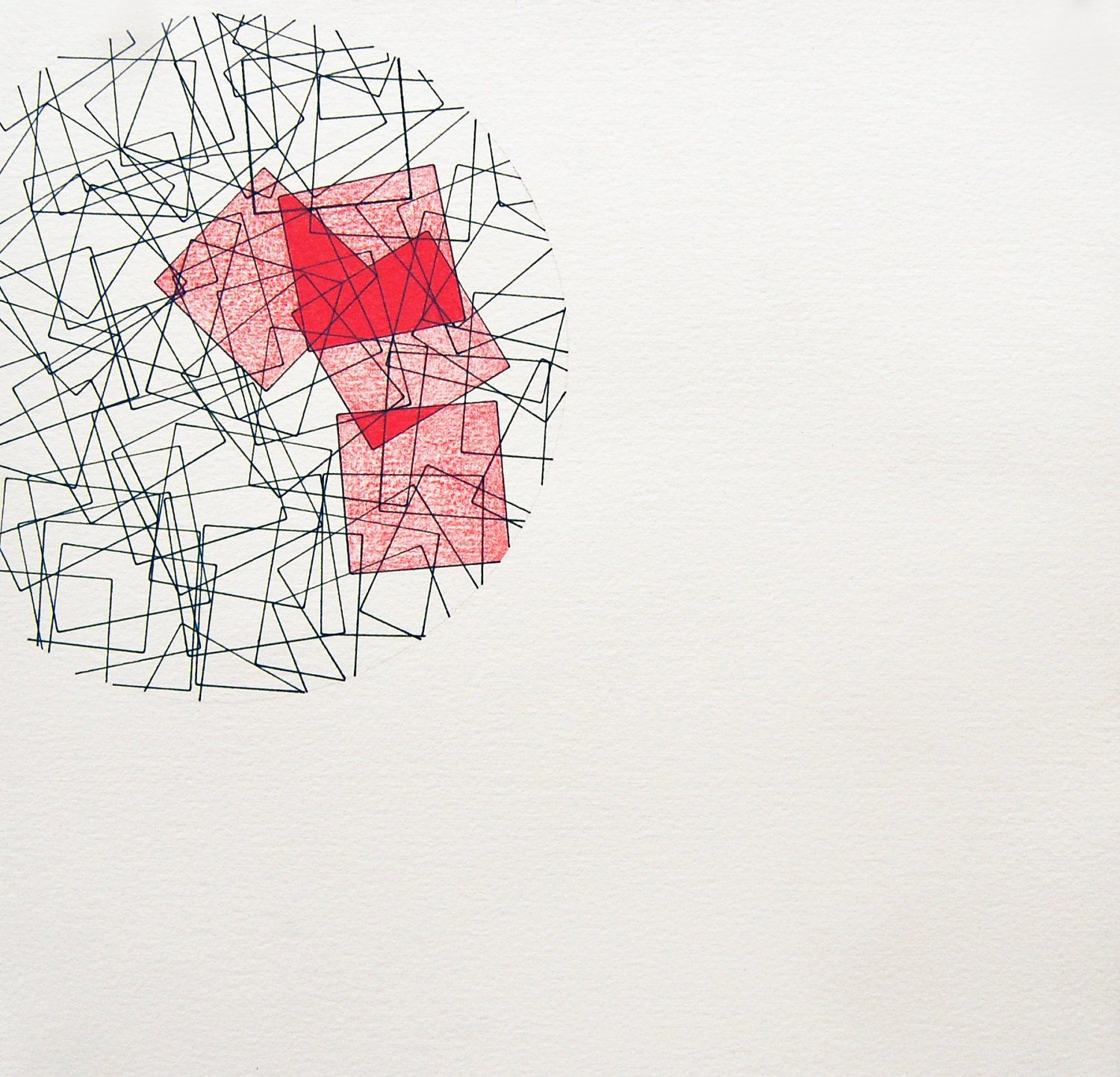 Circle Squares 2, small, abstract, original drawing 11" x 11"