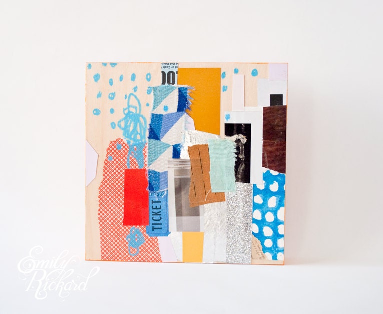 Cityscape I, Original Abstract Collage on Wood