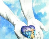Hands of Jesus watercolor, pencil drawing, print - "All the Broken Pieces - Part B"