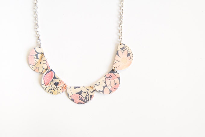 Floral Petals Scallop Leather Garland Necklace - Made to Order