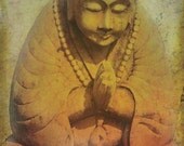 Ponder - Photograph Photography  - Meditation Buddha Buddhism Zen Tranquil - Amber Golden Glow Statue Peaceful Serene Serenity
