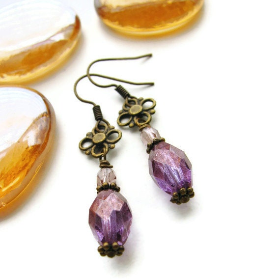 Pearl Cascading Cluster Earrings in Purple Mauve by heversonart