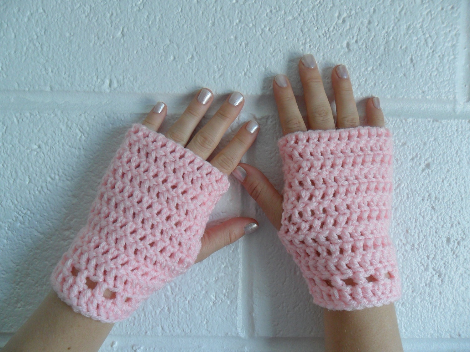 Hazel Wristlets in Baby Pink - Hand Wrist Warmers Fingerless Gloves Gauntlets Mittens - Made to Order - FREE US Shipping