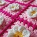 Daisy Flower Pink Granny Square Patchwork Baby Granny Square Afghan Blanket Baby Shower Gift