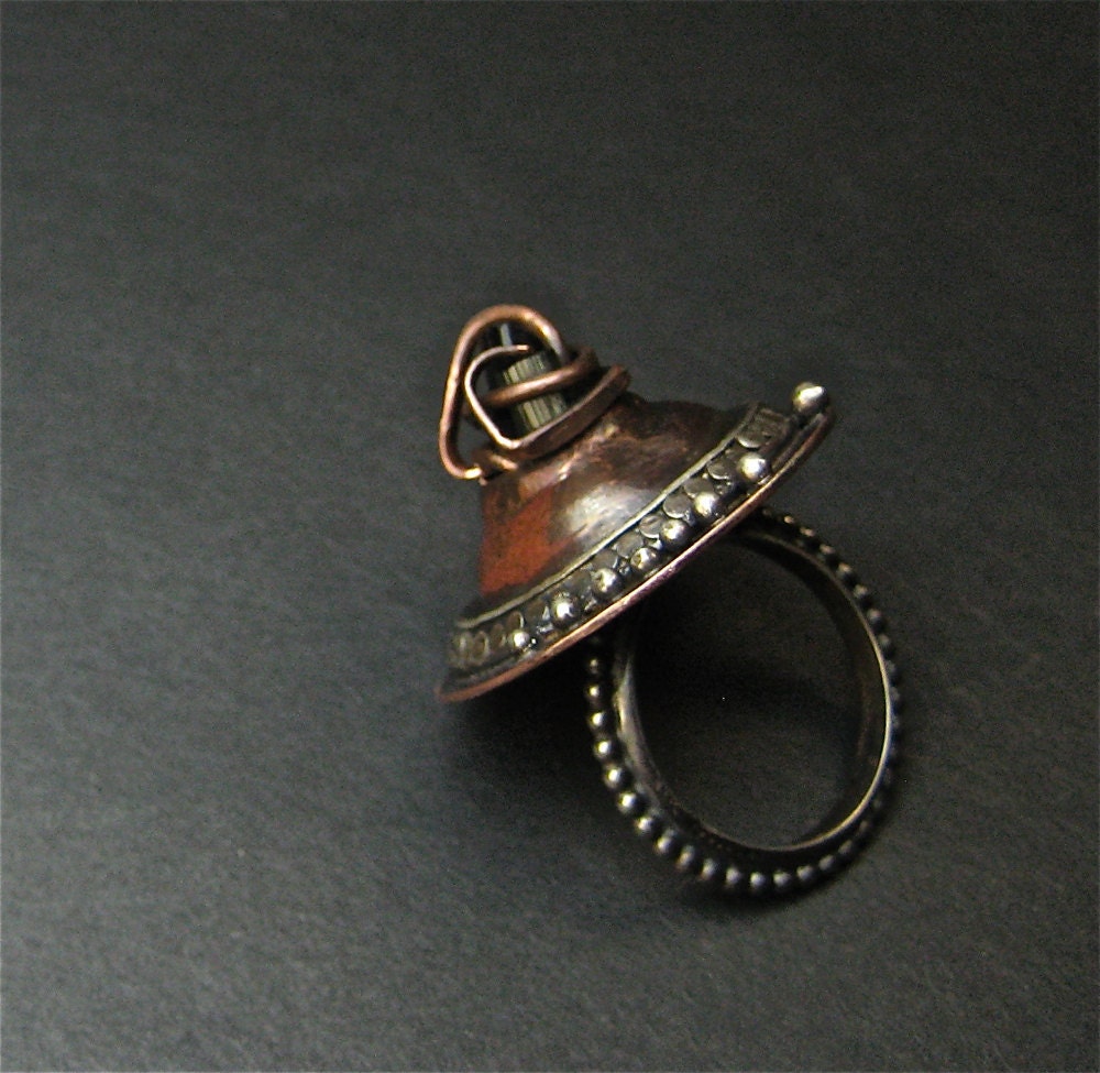 Tourmaline Crystal Copper Ring Primitive Ring Mixed Metal Jewelry