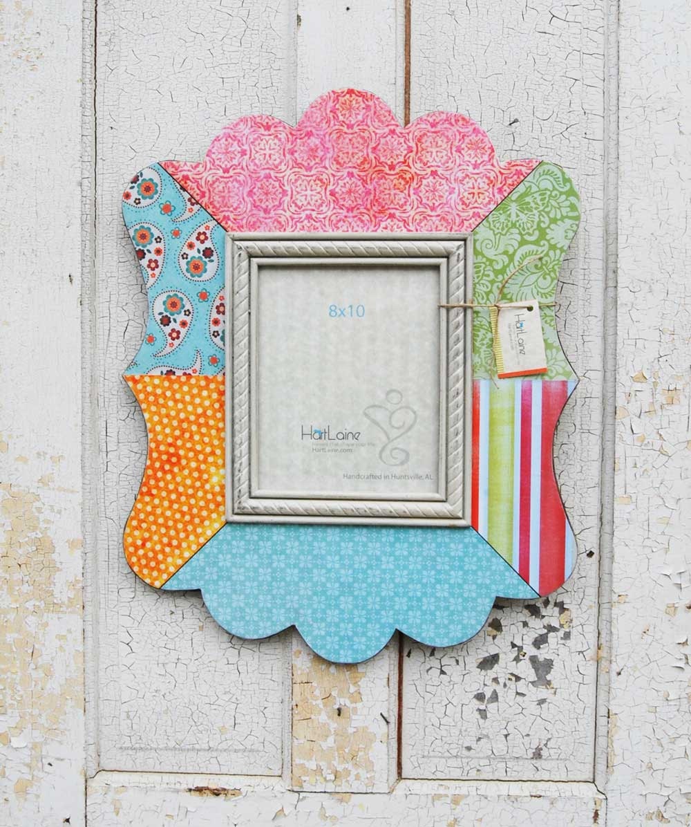 8x10 Decoupage Scalloped Picture Frame - Pinks, Blues, Oranges, Greens