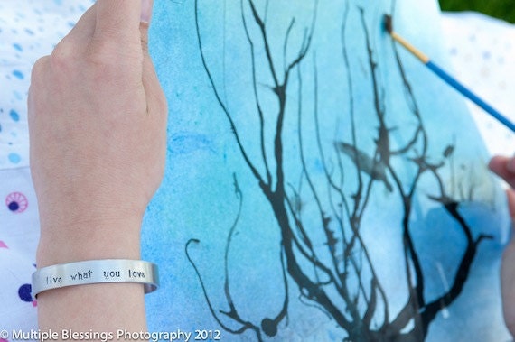 Live what you love Handstamped Bracelet. Wear Your Inspiration. Makes a great gift for the graduate.