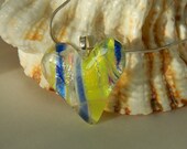 Fused Glass Heart Dichroic Blue Silver and Yellow pendant necklace