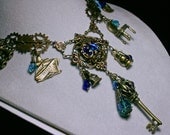 Cobalt and Aqua Blue Crystal Titanic Commemorative Necklace Steampunk Jewelry Antique Vintage Victorian Style
