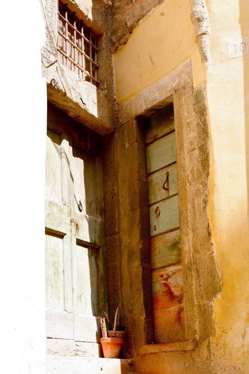 Italy Door Photograph - Tuscan Decor - Pastel Doors in Tuscany - Sunlit Hazy Butter Yellow Photo - Affordable Home Decor - Italian Wall Art