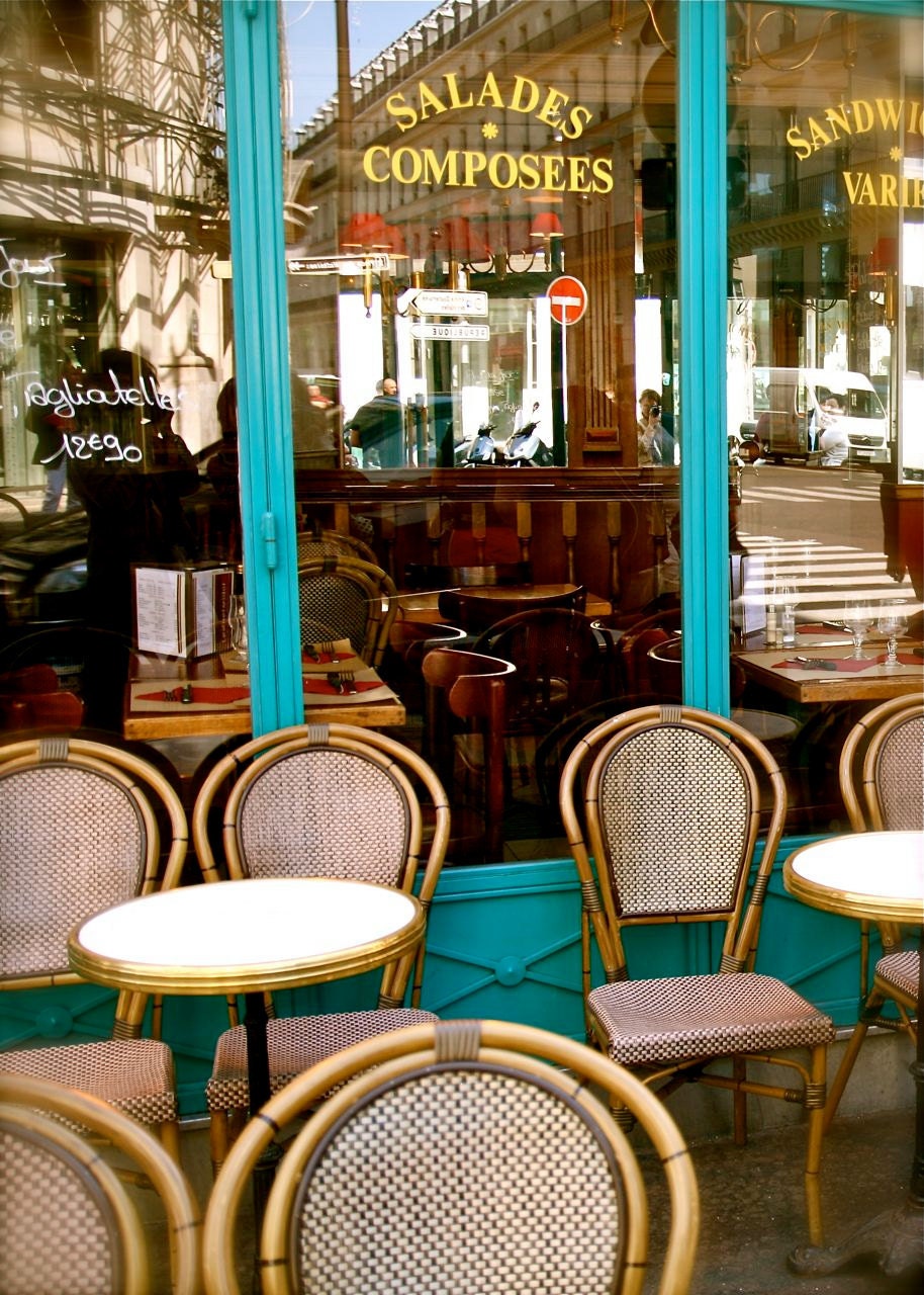 Paris France Photograph - French Cafe Photography - Turquoise Brown Decor - Kitchen Wall Art - Paris Photo - Parisian Bistro - Urban Print