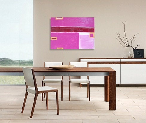 SALE - Abstract Acrylic Painting Original Fine Art 18"x24" by Linnea Heide - geometric orange pink - vibrant