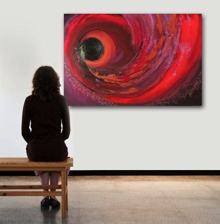 Abstract Acrylic Painting - red black gold - 24" x 36" - SALE - modern art - spiral - dragon