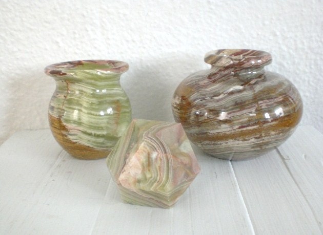 Vintage Onyx Vases and Octagon Paperweight Instant Collection