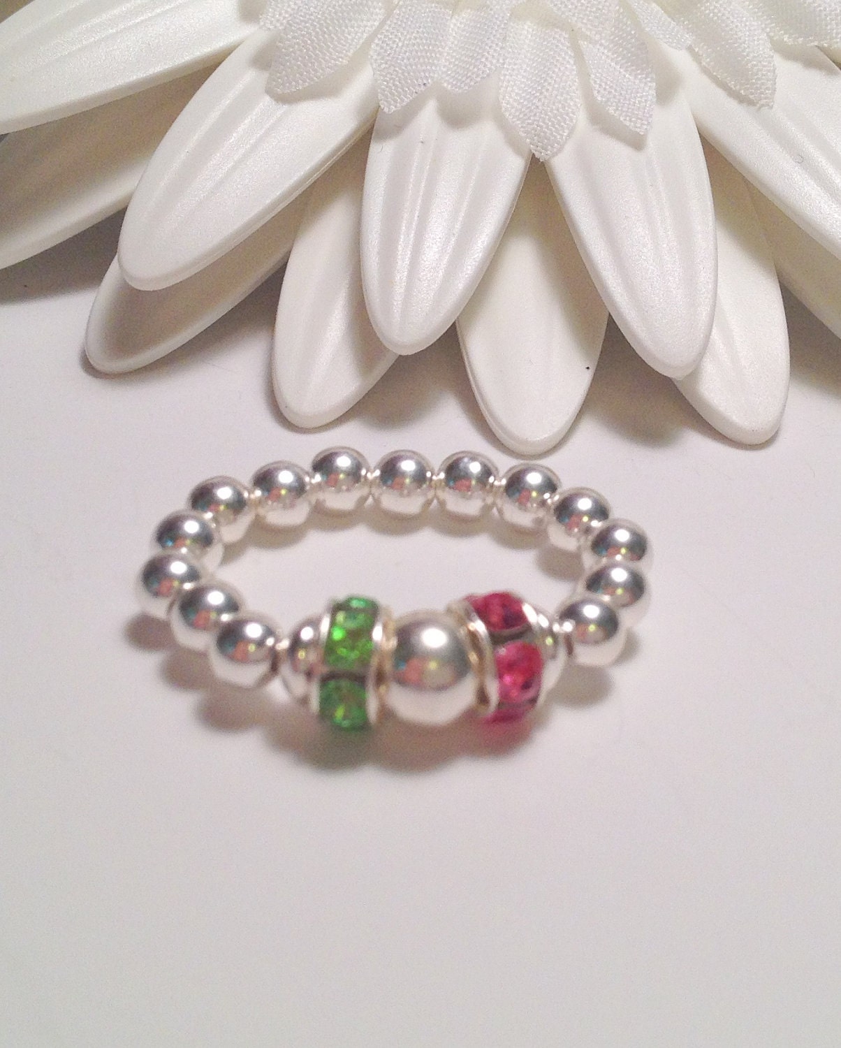 30% off sale - Mother's Sterling Silver Elastic Ring and Swarovski Crystal birthstones