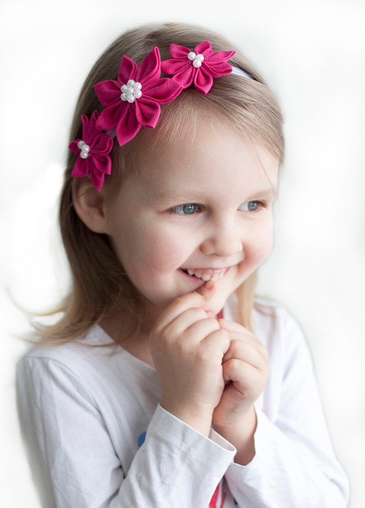 Girl Headband - Flower girl hot pink headband - Children summer hair accessories