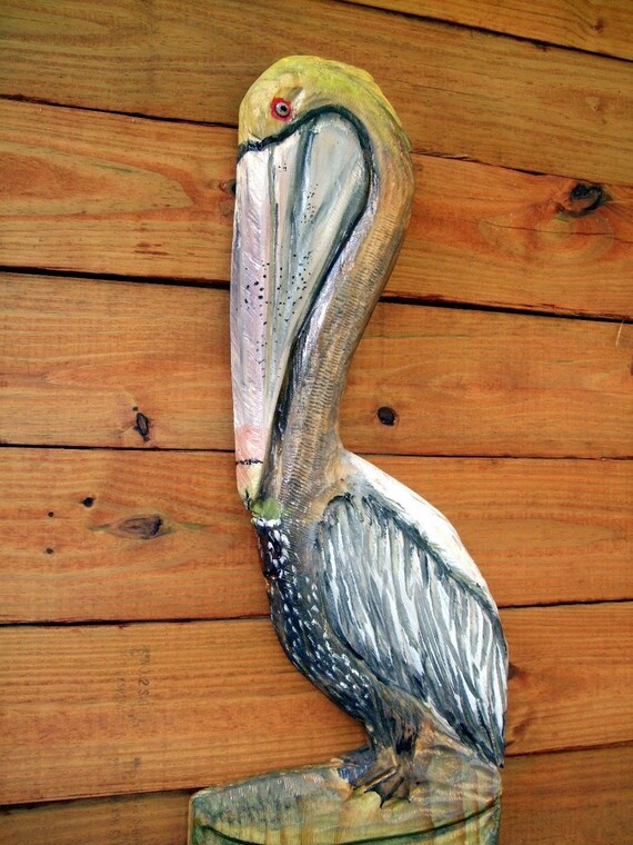 Pelican on the Pier 4ft. chainsaw carved saltwater by oceanarts10