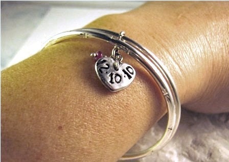 Pure Silver Heart Charm Personalized accented with ruby gemstone bead