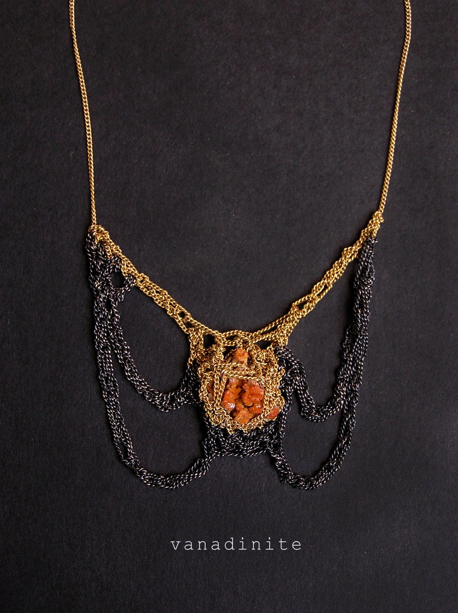 rare vanadinite goldfilled & silver egyptian beatle crochet necklace
