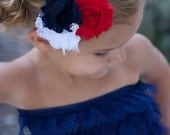 navy blue lace ruffle romper with nautical shabby flower headband