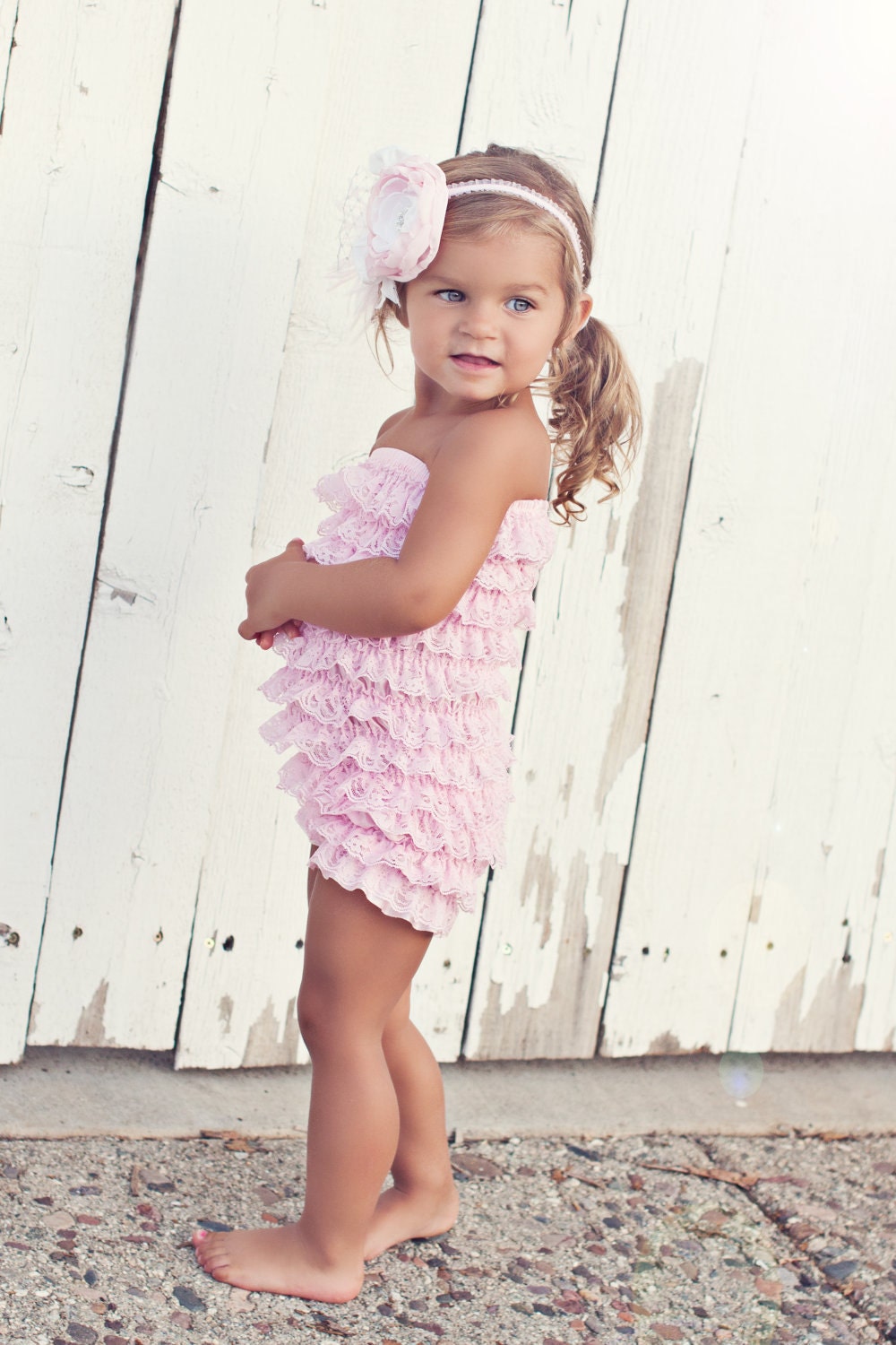 Petti Romper - Baby pink lace romper with headband set