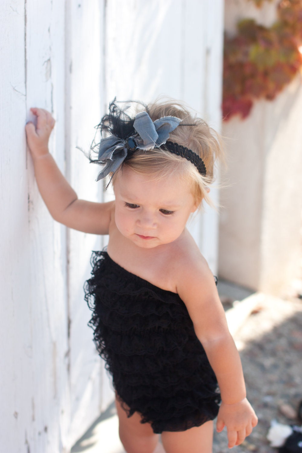black and gray silk bow headband