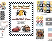 DIY -  Printable: Customized Original Cars Movie Party Set -  13 items (invitation, party circles, water bottle labels, banner and more)