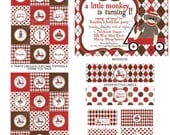 DIY -  Printable: Sock Monkey Birthday Party Set -  14 items (invitation, party circles, water bottle labels, banner and more)