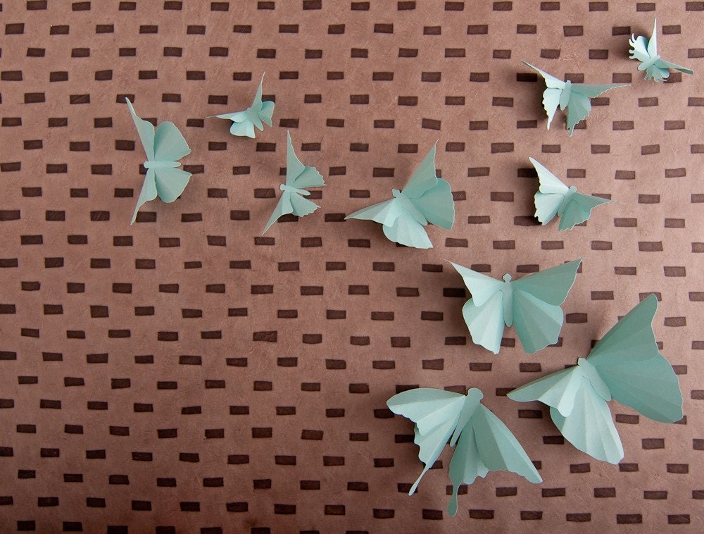 10 3D Wall butterflies in Aqua Paper for Home Art Decor, Nursery, Children's Room