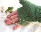Green Knitted Fingerless Gloves Mittens Arm Warmers Wool/ Acrylic Flower Women Soft Warm CHRISTMAS SALE Handmade by Dimana