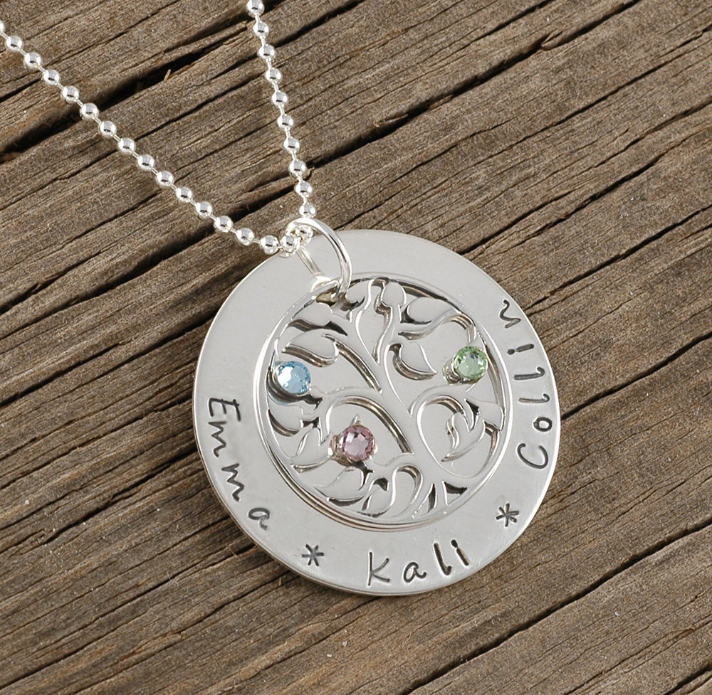 Family Tree Necklace with Birthstones - Sterling Silver - Mommy Jewelry