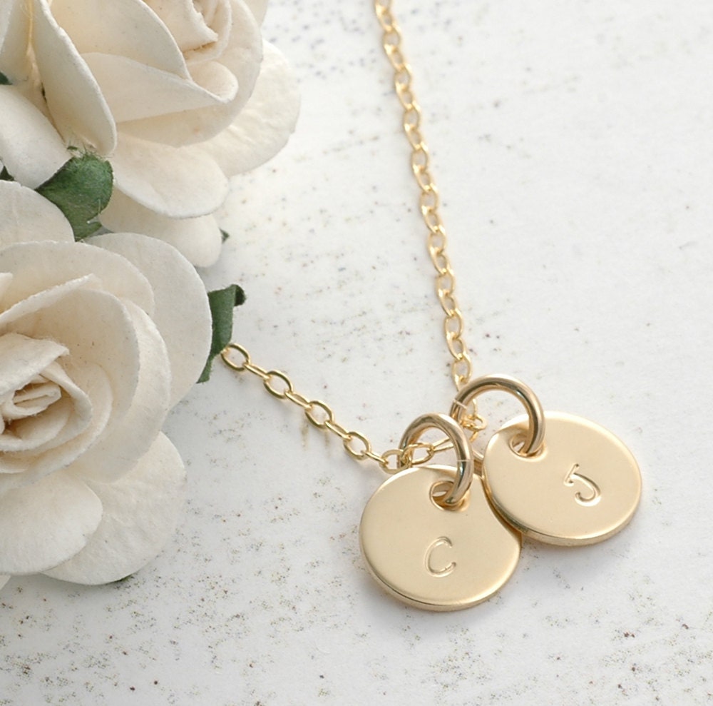 Hand Stamped Gold-filled Initial Necklace - Two 3/8" round discs