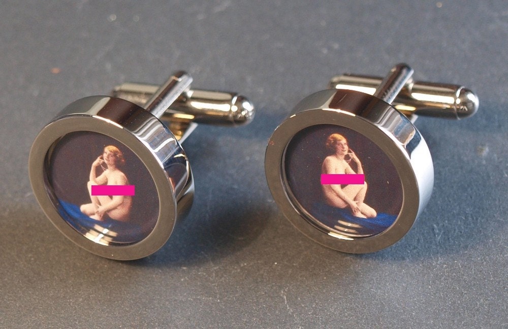 Erotic Nude Woman Mature Cuff Links, 1920s Vintage Inspired