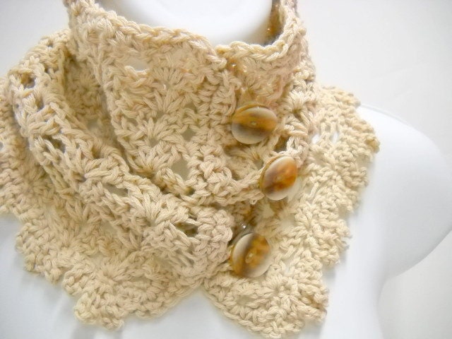 Womens Scarves, Lightweight Scarf, Neutral Beige Cotton Cowl, Crochet Scarves, Womens Accessories, Beige