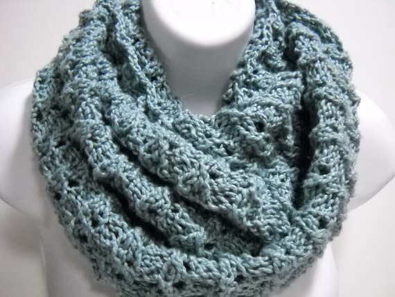 Cotton Infinity Loop Cowl in Grayed Jade by Stitchknit