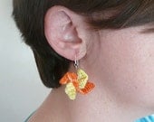 pinwheel earrings - citrus colors - tangerine orange and lemon yellow - crochet - sterling silver