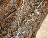 Sapphire Blue Circle Pendant Necklace - Blue Crystal Waves