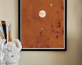 The Planets: 11"x17"  Vintage Inspired Modern Art Print- Mars and its Moons