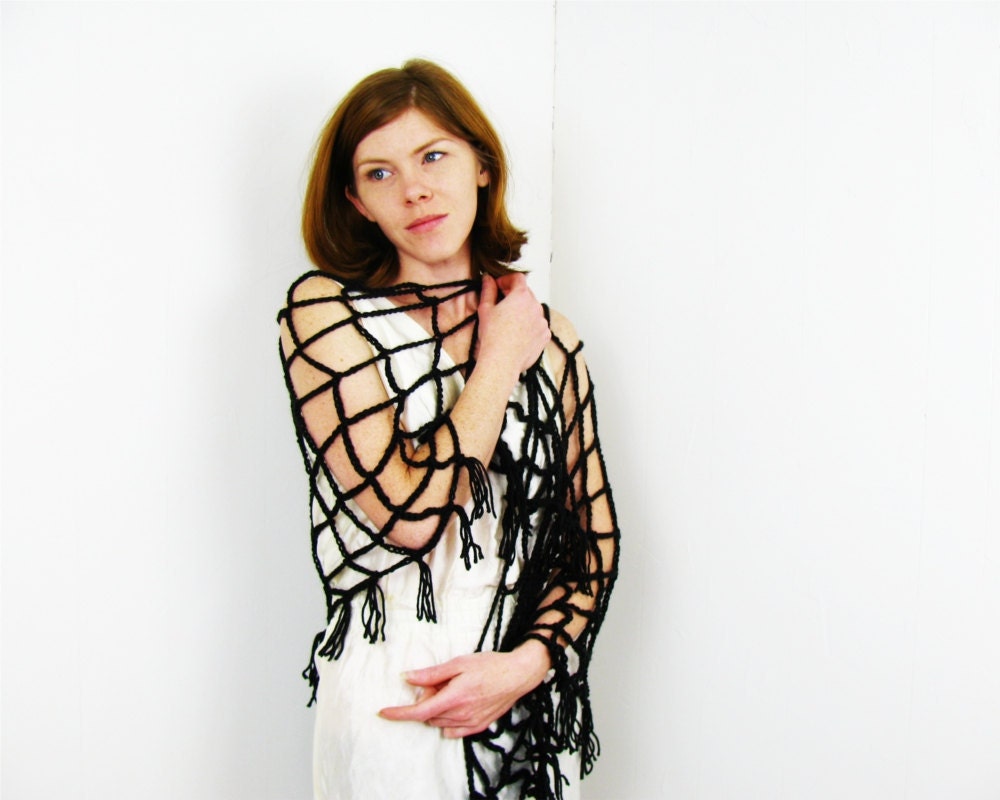 Custom Crochet Lace Shawl Fishnet Summer Weight Shawl Choose Colors And Sizes Goth Accessory
